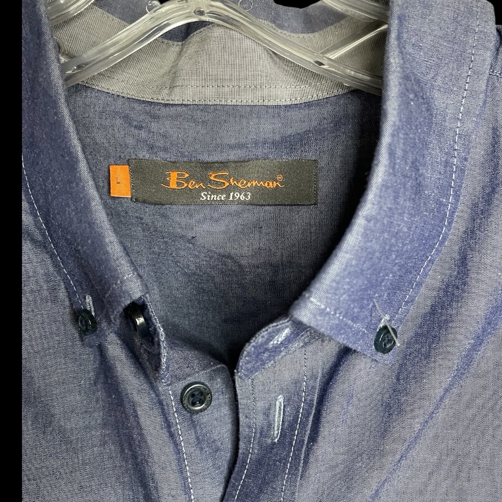 Ben Sherman Men’s  Short Sleeve Dark Chambray Shirt, L